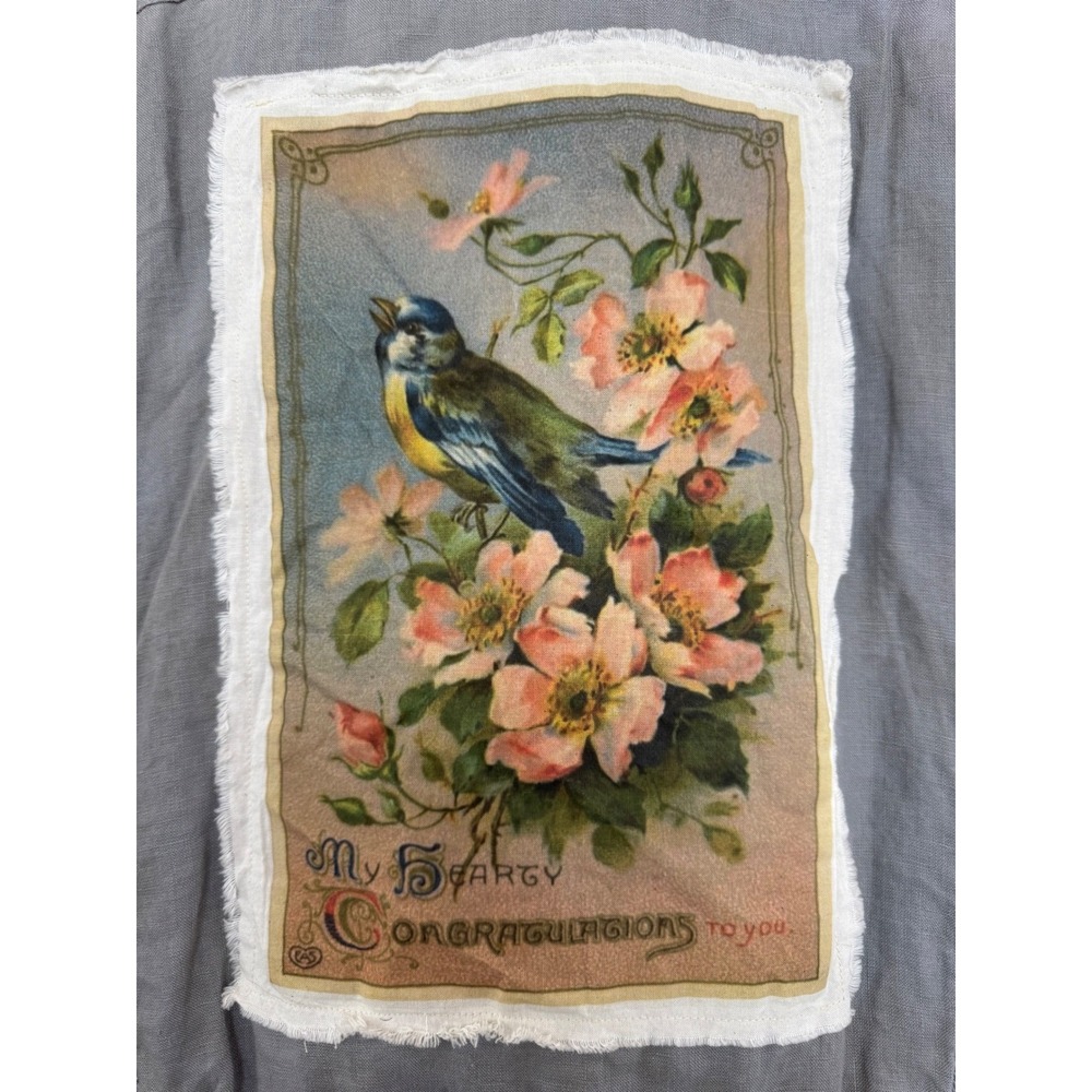 100% Linen Utility Jacket Size L – Drawstring Waist Bird Patch One of a‎ Kind - Picture 4 of 11